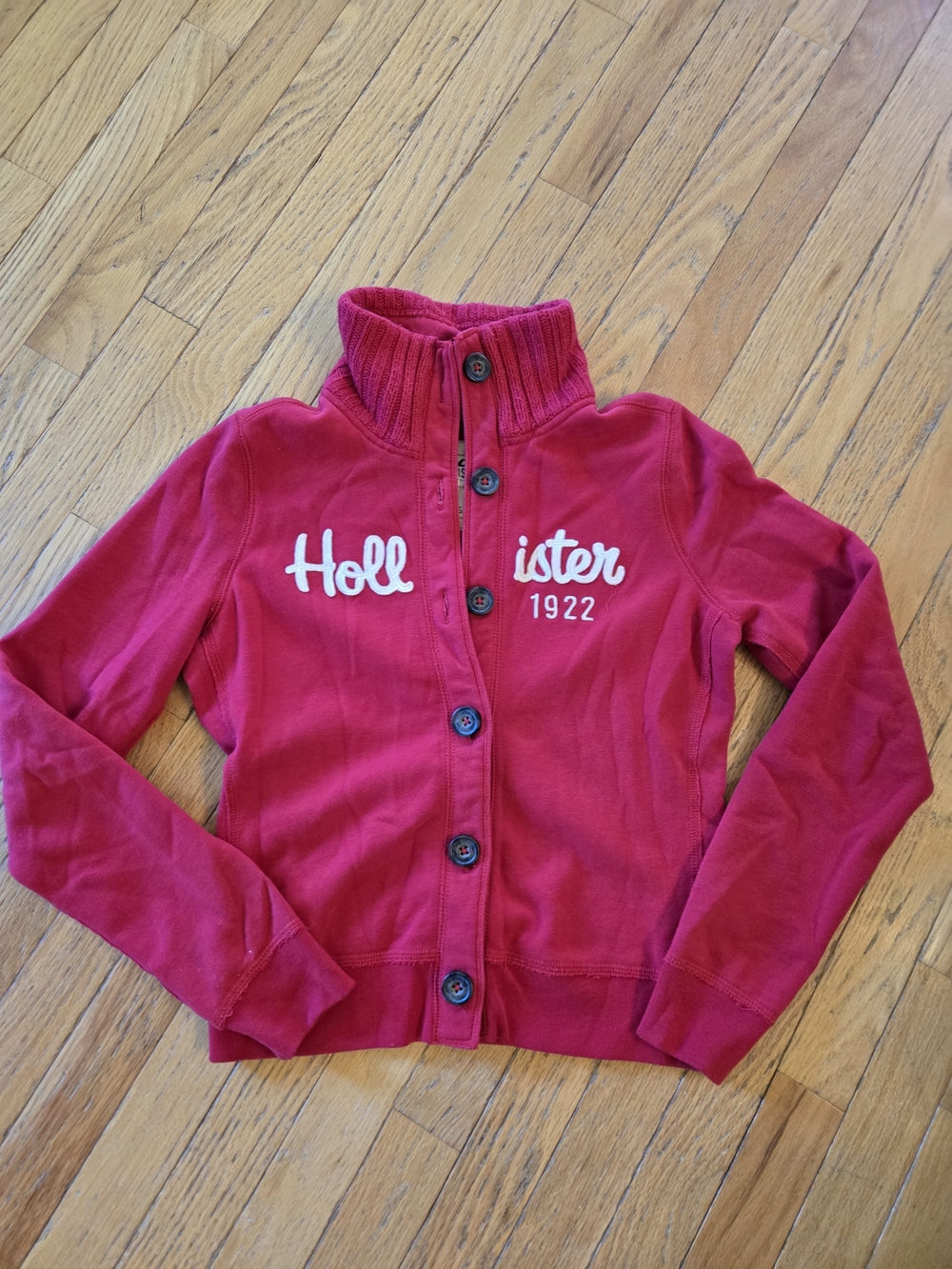 Hollister Juniors Small Raspberry Red Button-Up Jacket Sweatshirt Y2k Vintage